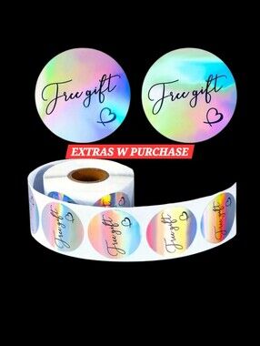 500ct. Holographic "Free gift" Circle Sticker Roll - 3 Random Polymailers
